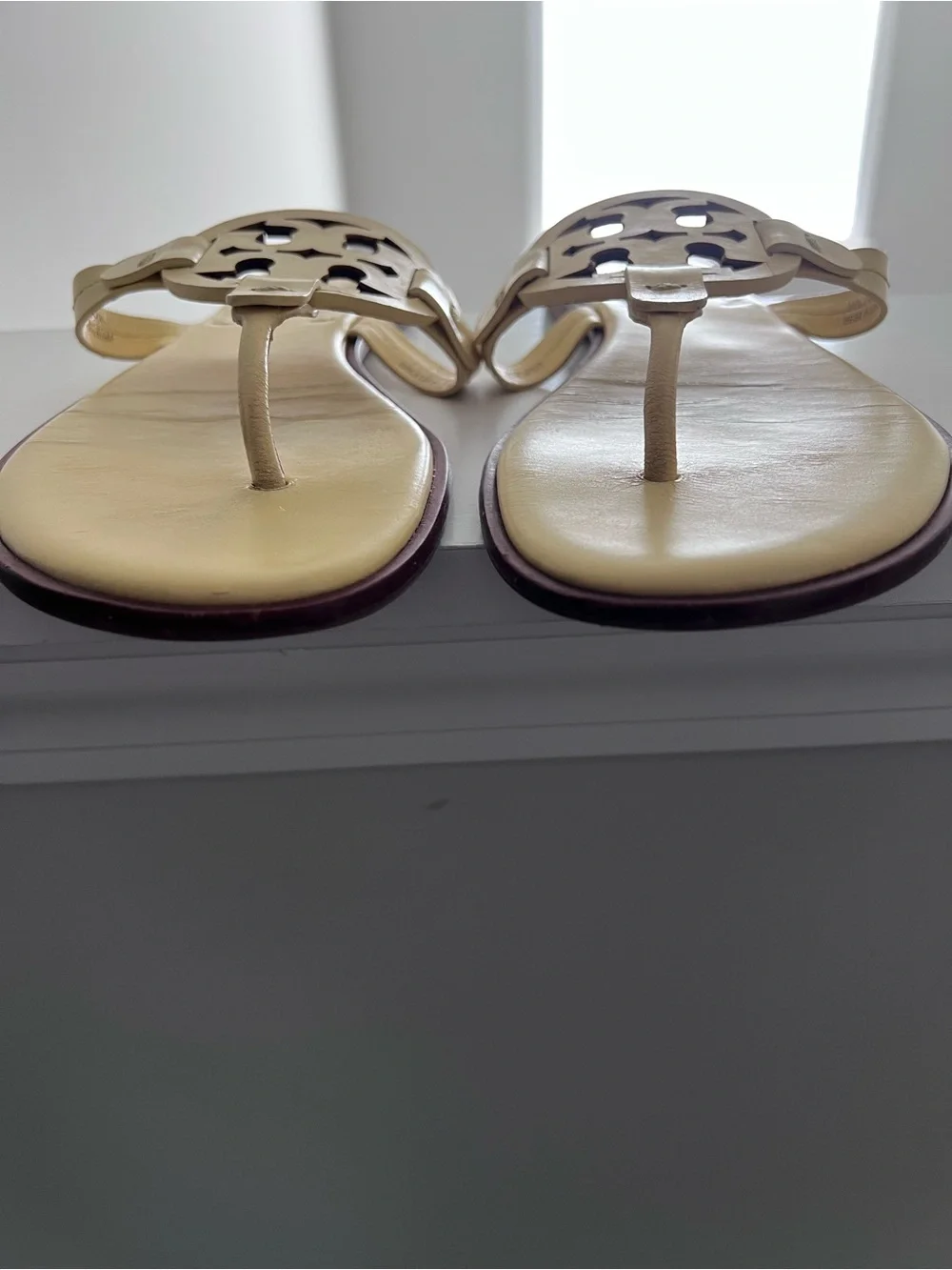 Tory Burch Pale Yellow Leather Logo Thong Sandals